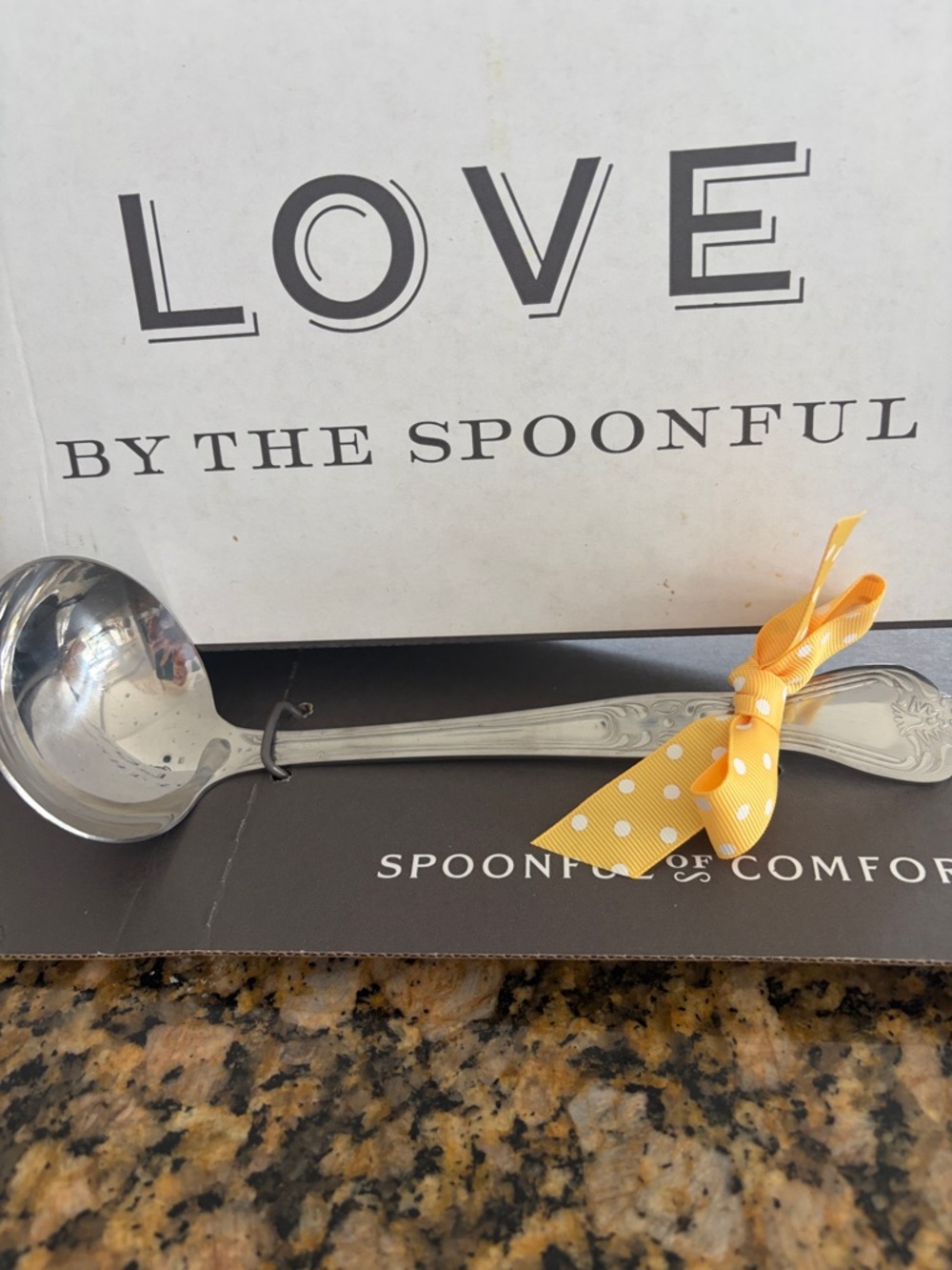 NWT Polished Silver Serving Spoon with Yellow Polka Dot Ribbon from Spoonful